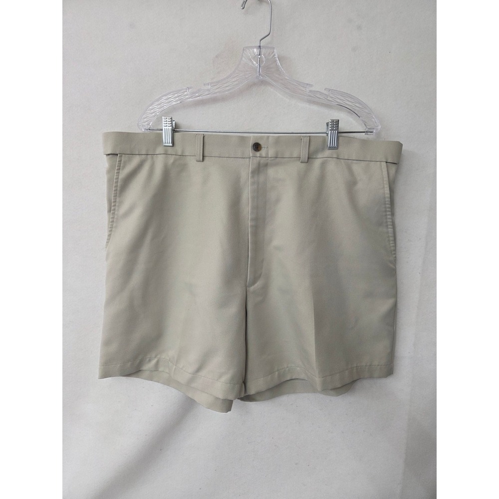 Haggar Mens Flat Front Chino Shorts Khaki Tan Classic Fit Size 40-42 Performance